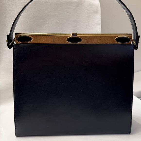 by Triange New York Handbags - Vintage Navy Leather Pocketbook with Gold Trim by Triangle New York